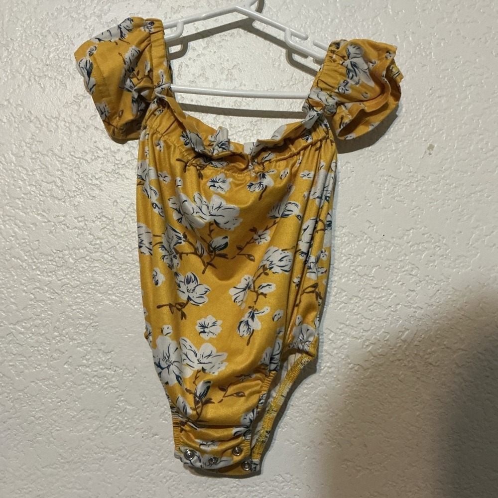 Baileys blossoms one piece off the shoulder bodysuit 2T Mustard Fall Floral